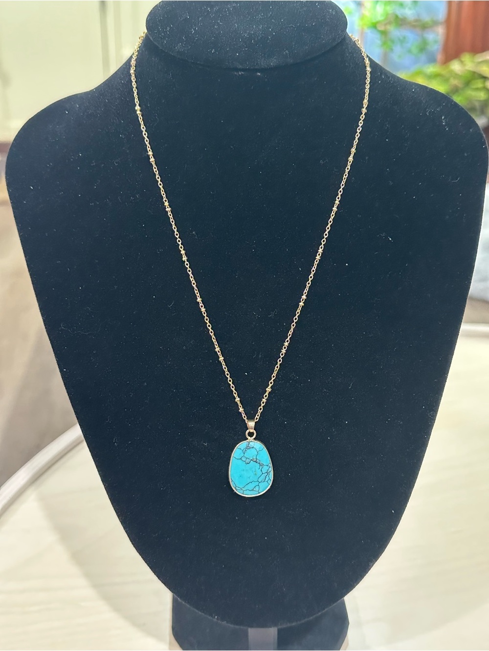 Rue21 Gold-Tone Necklace with Turquoise Teardrop Pendant